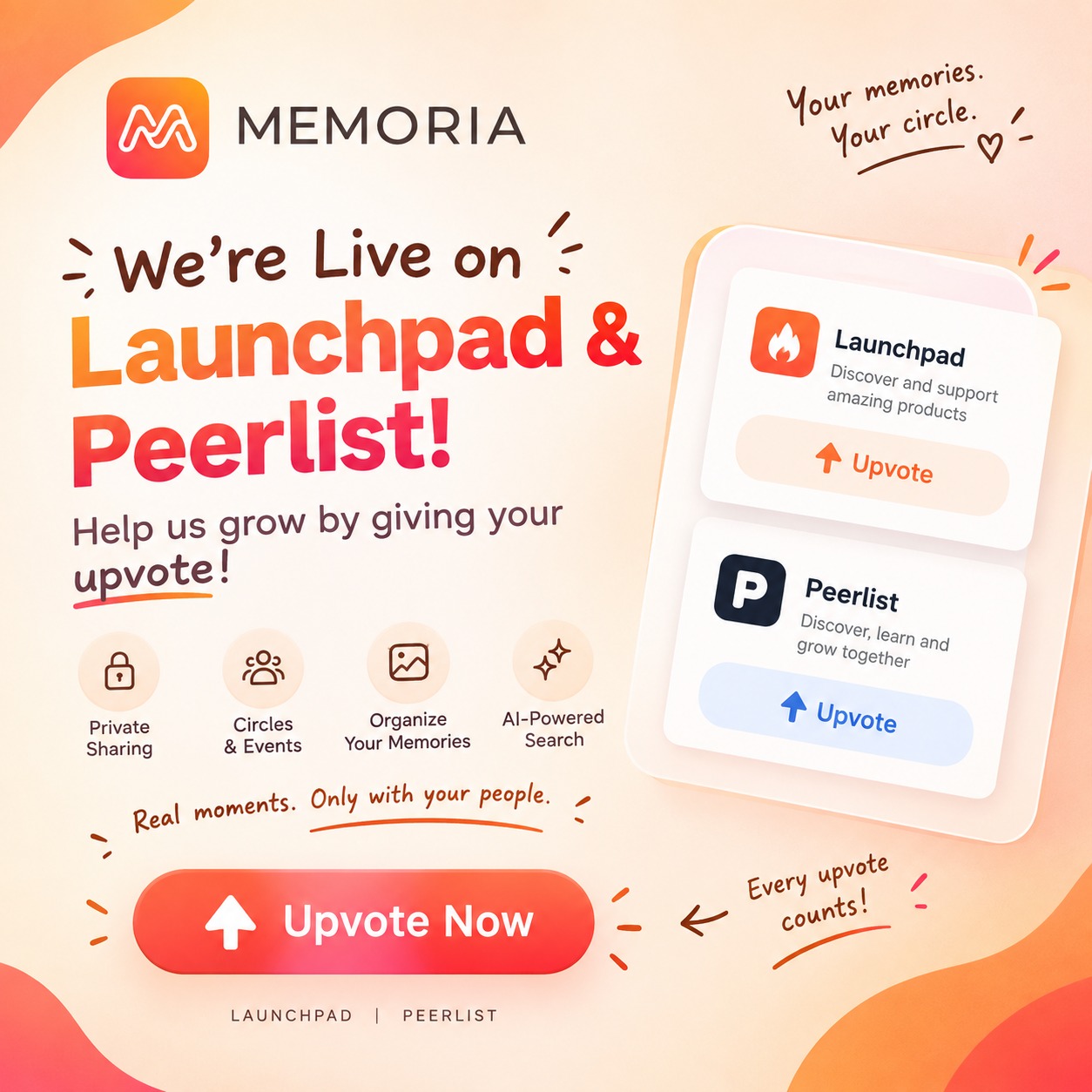 Memoria is live on Launchpad and Peerlist - upvote to help us grow