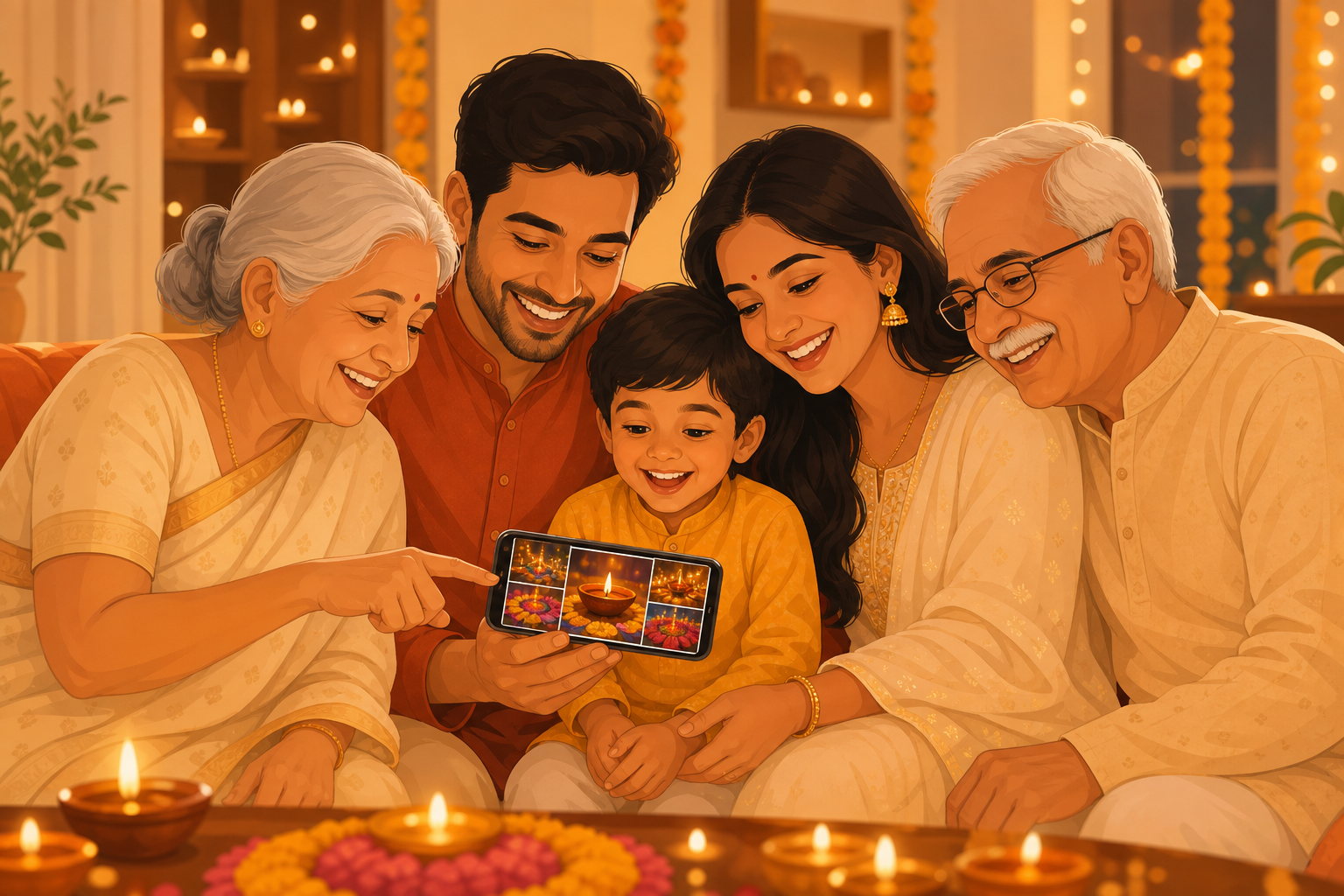 New parents using a baby photo album app India on Memoria with grandparents viewing milestones