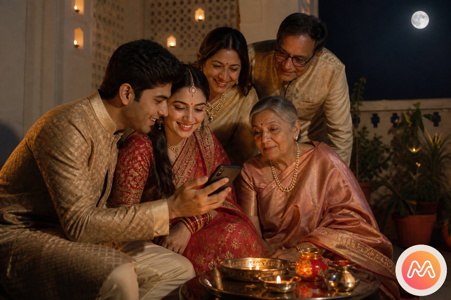 Karva Chauth photo sharing with moonrise, mehendi, and a private couple moment