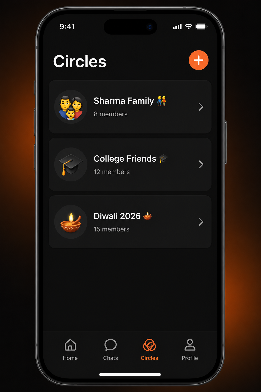 Memoria Circles screen - Sharma Family and festival groups example