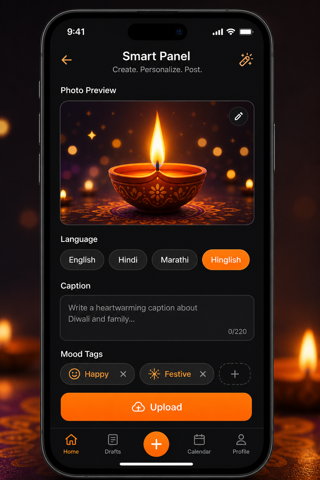 Memoria caption and mood screen when tagging a moment